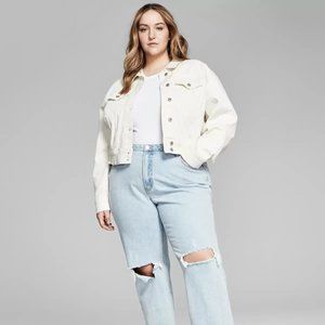 And Now This Trendy Plus Size Ruched Back Jean Jacket - Bone